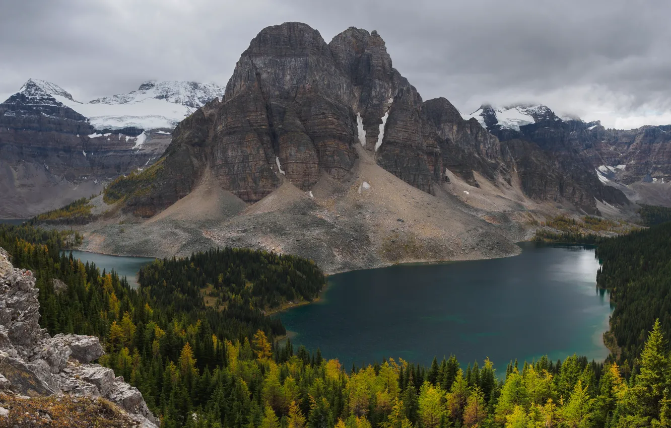 Photo wallpaper the sky, trees, mountains, clouds, nature, overcast, rocks, Canada