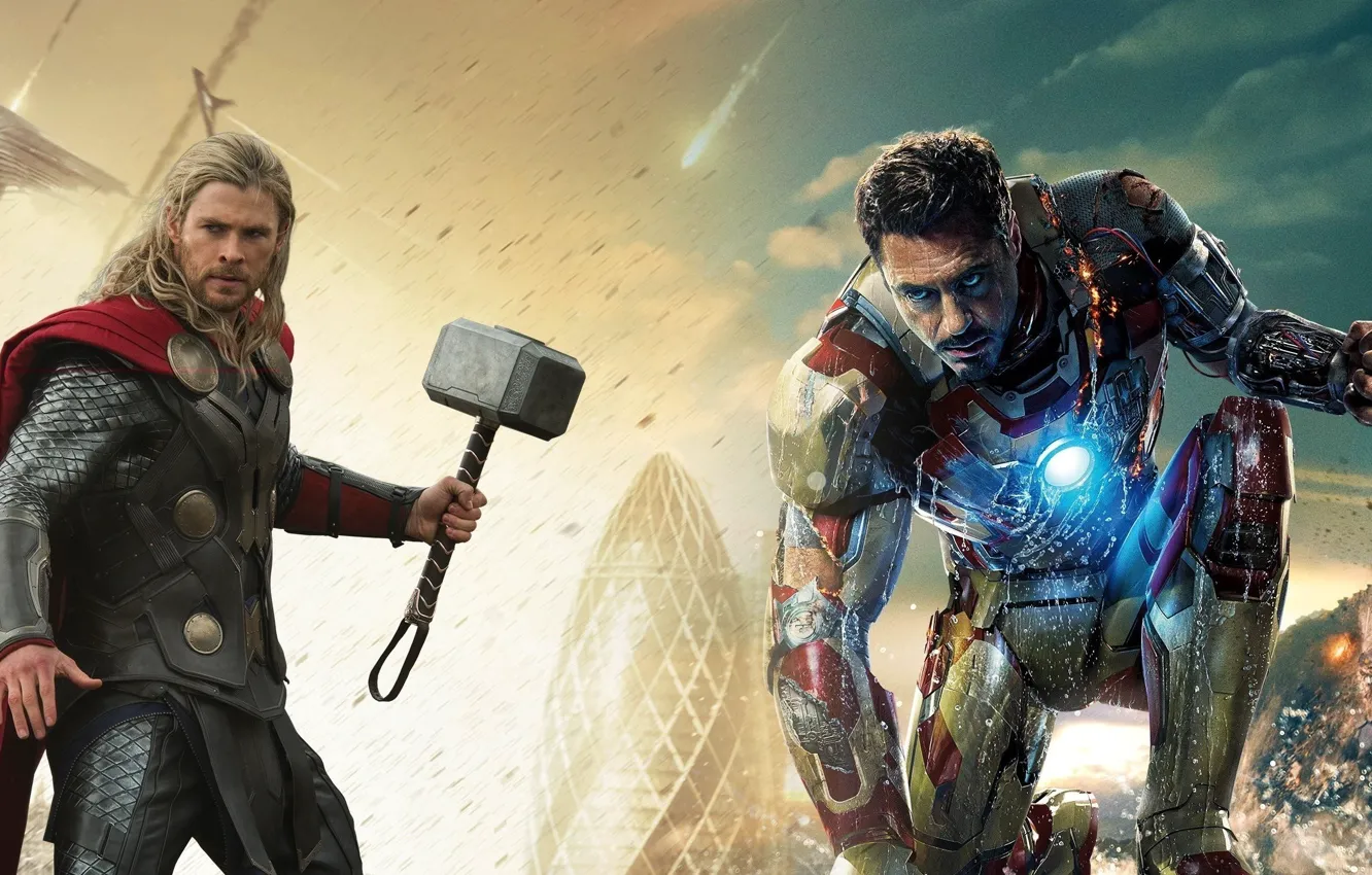 Photo wallpaper superhero, iron man, Thor, Tony Stark, Marvel