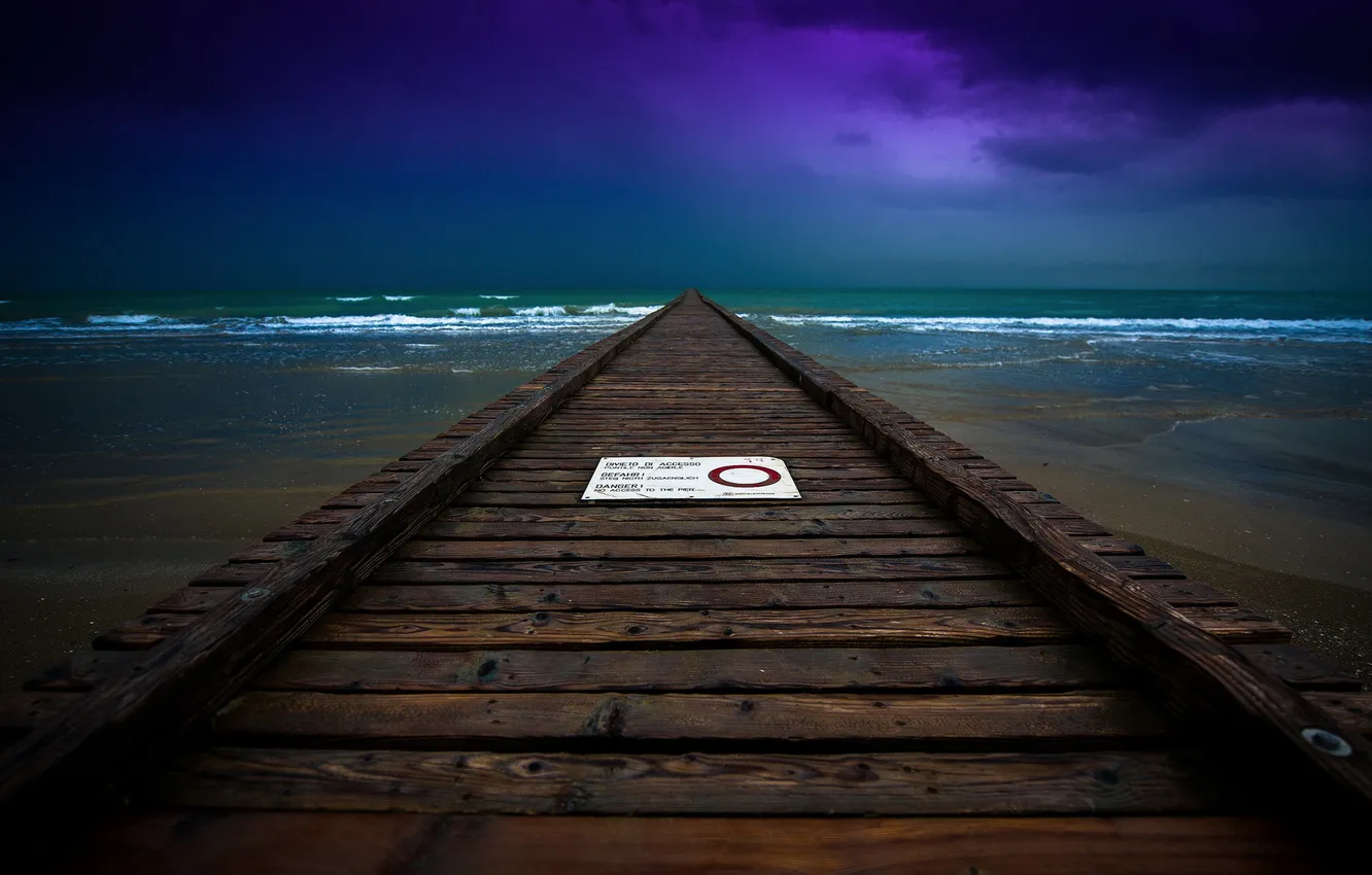 Photo wallpaper sea, landscape, night, bridge