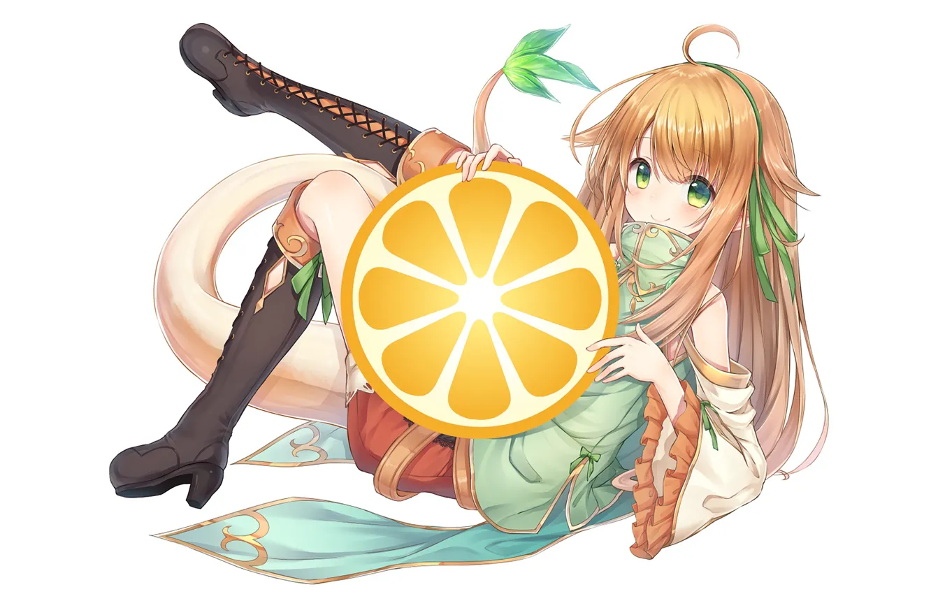 Photo wallpaper orange, slice, girl, citrus
