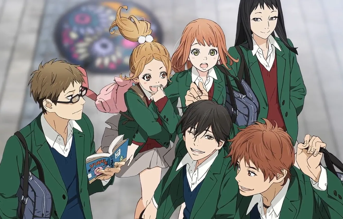 Photo wallpaper girl, anime, art, guy, orange