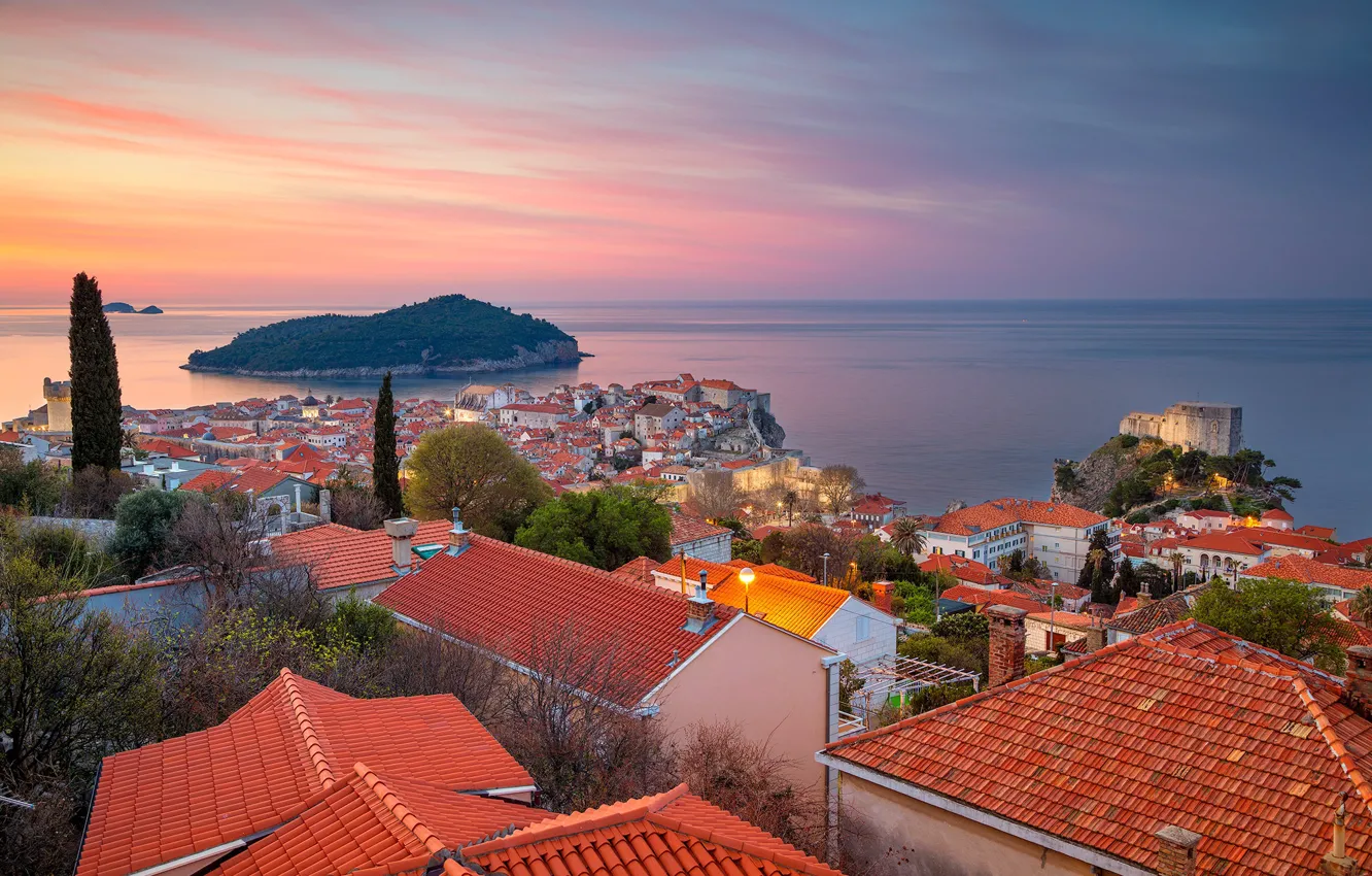 Photo wallpaper sea, island, building, home, panorama, Croatia, Croatia, Dubrovnik