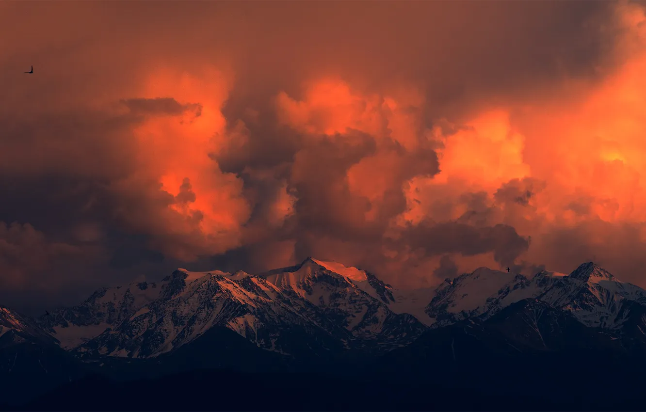 Photo wallpaper clouds, mountains, nature, beauty, haze, Elina Magalimova, Chords of the evening