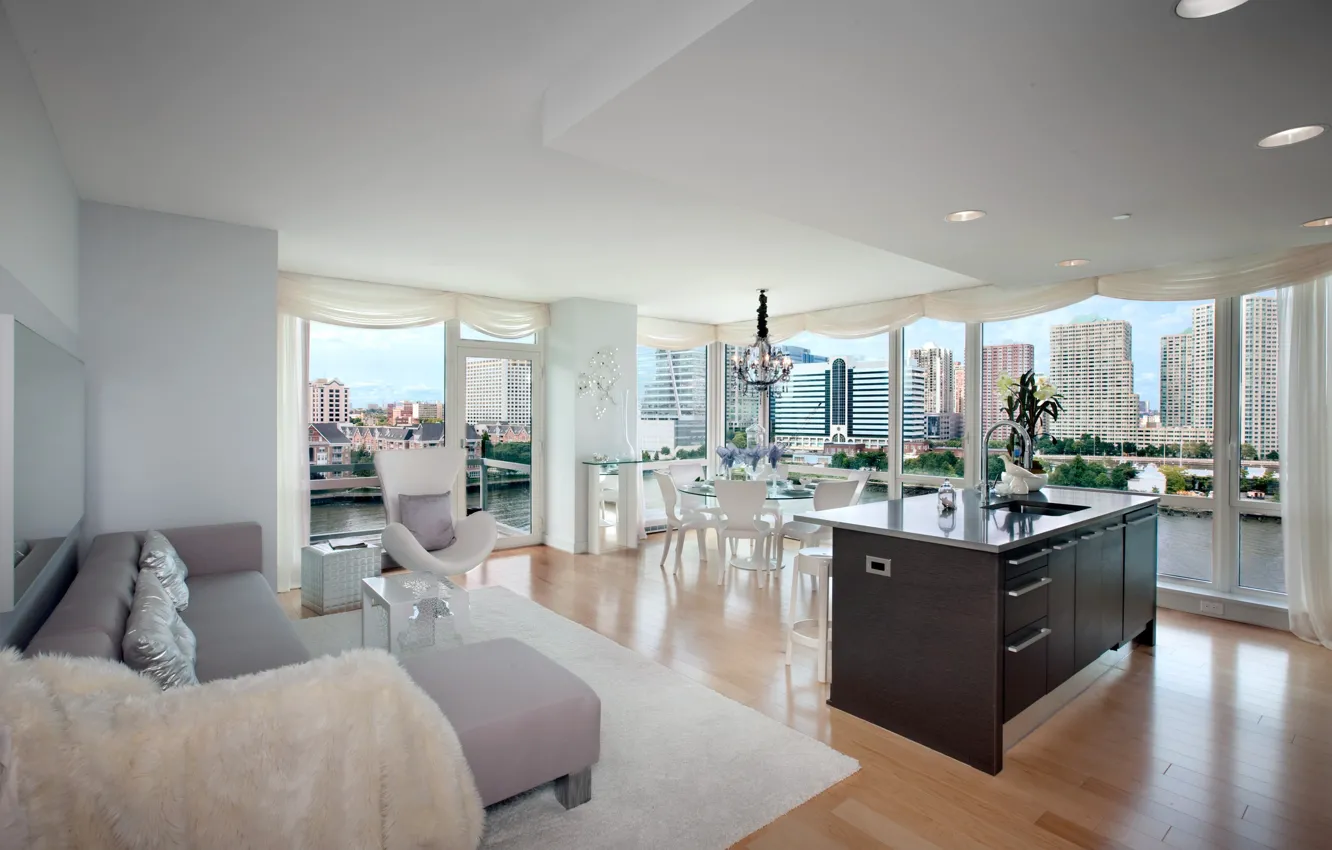 Photo wallpaper nature, table, room, sofa, carpet, building, interior, chair