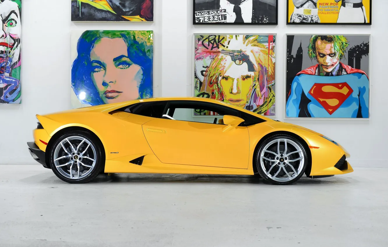 Photo wallpaper Lamborghini, Yellow, Side, Studio, Picture, Supercar, Huracan, LP610-4