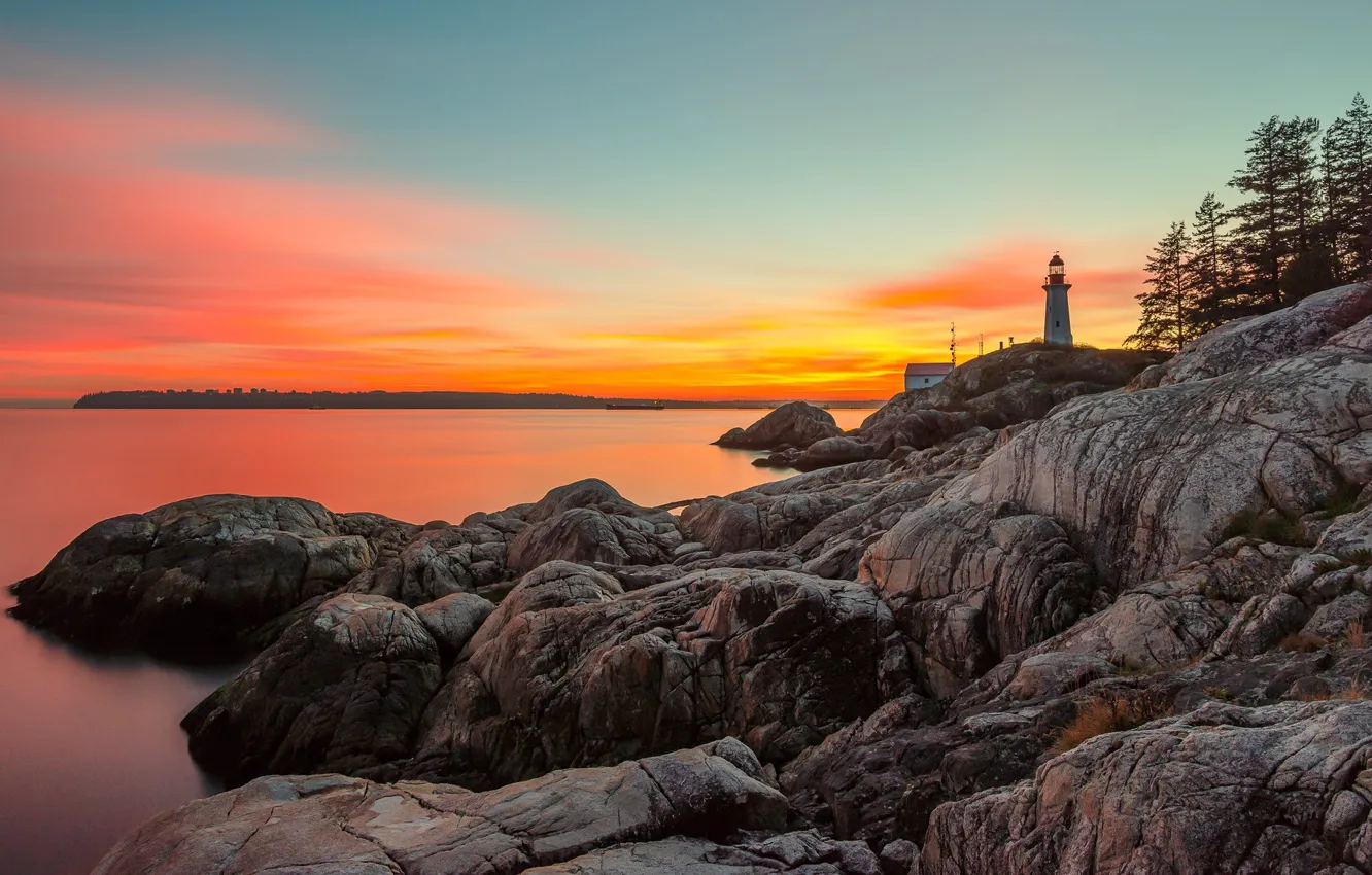 Photo wallpaper sea, stones, rocks, lighthouse