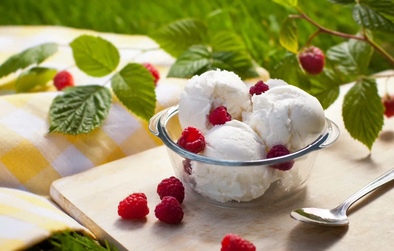 Photo wallpaper raspberry, food, ice cream