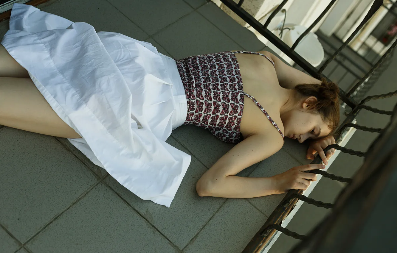 Photo wallpaper lies, on the balcony, Together With Haliullina, Adele Basyrov, girl, balcony