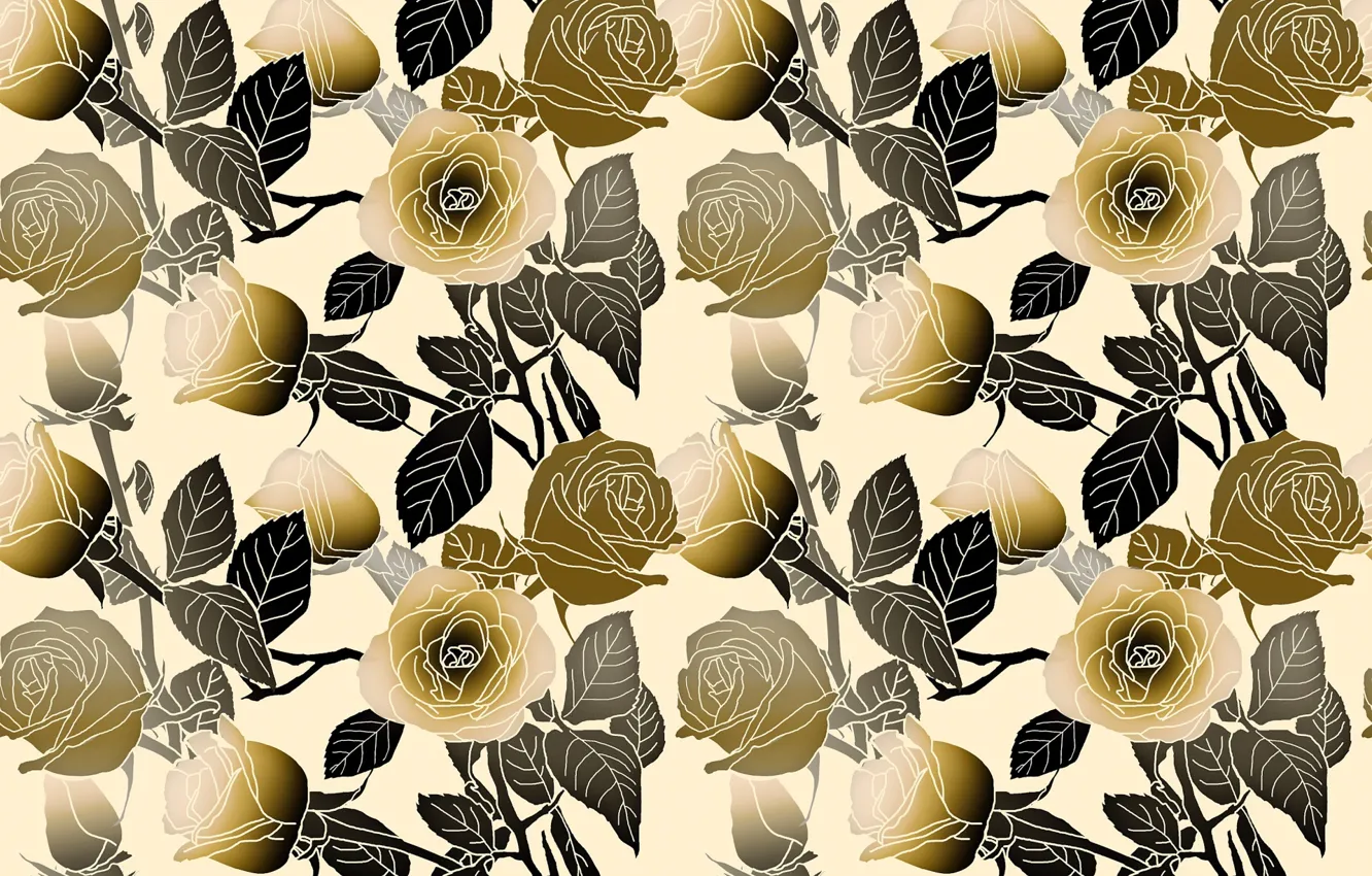 Photo wallpaper flowers, yellow, background, black, roses, texture, buds