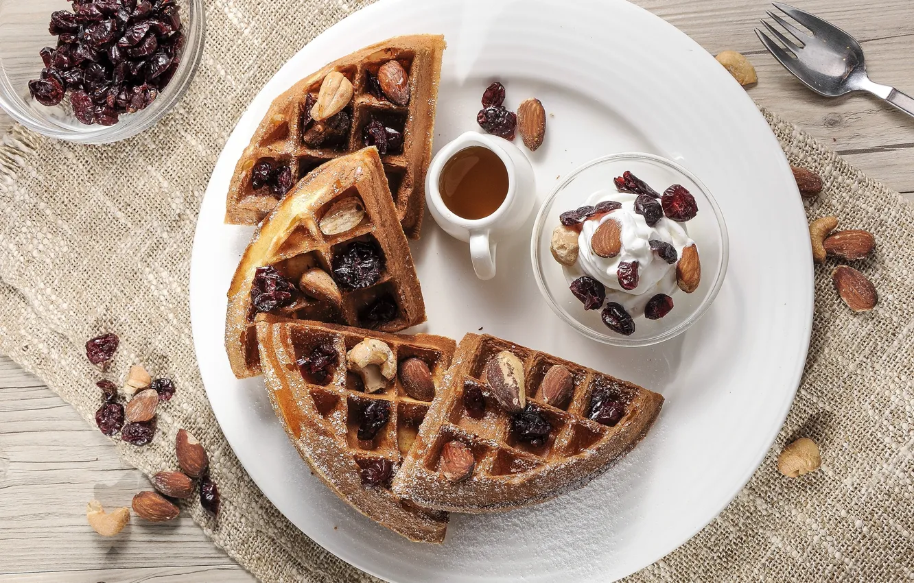 Photo wallpaper chocolate, nuts, dessert, waffles