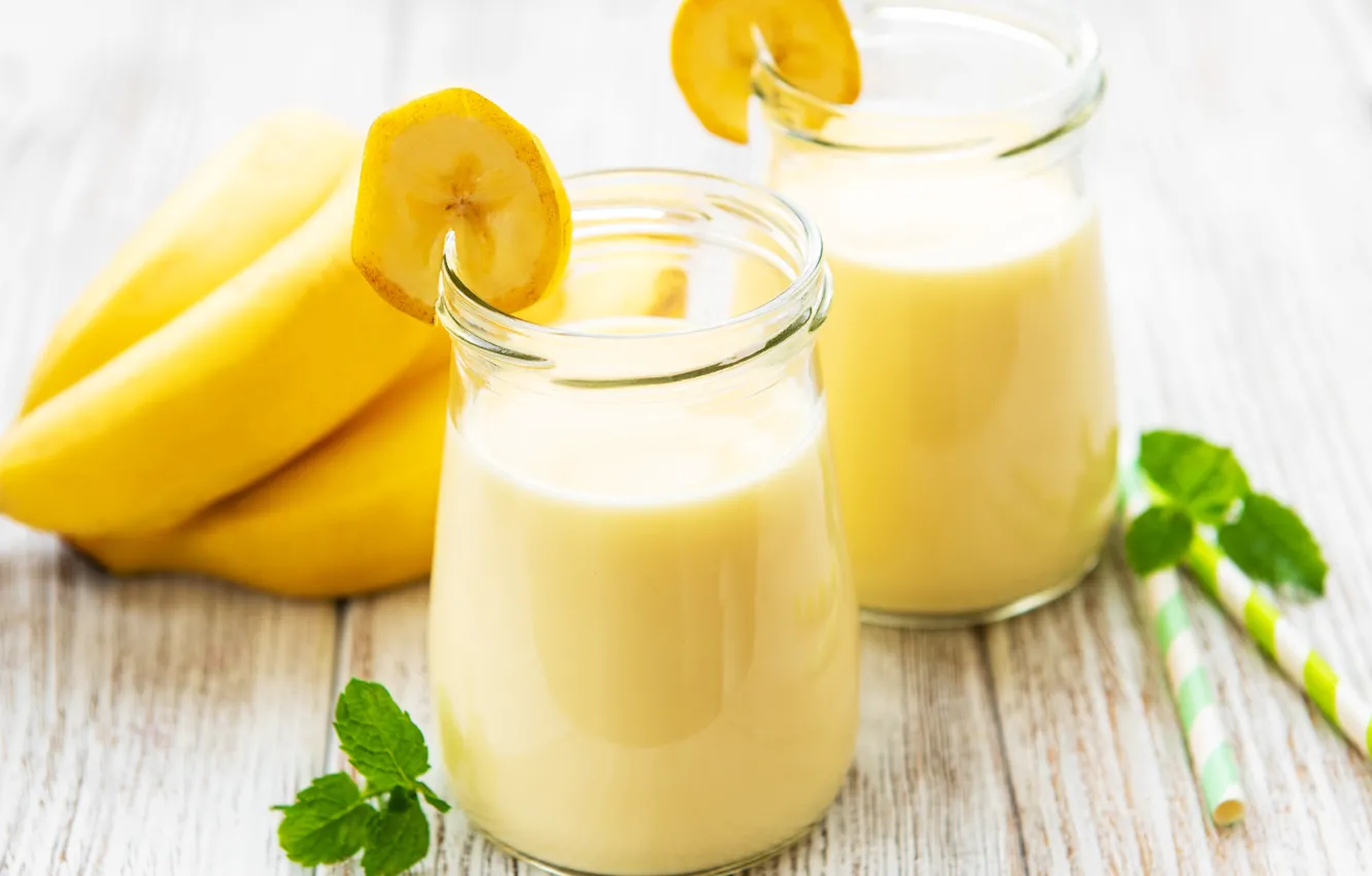 Photo wallpaper Breakfast, bananas, yogurt