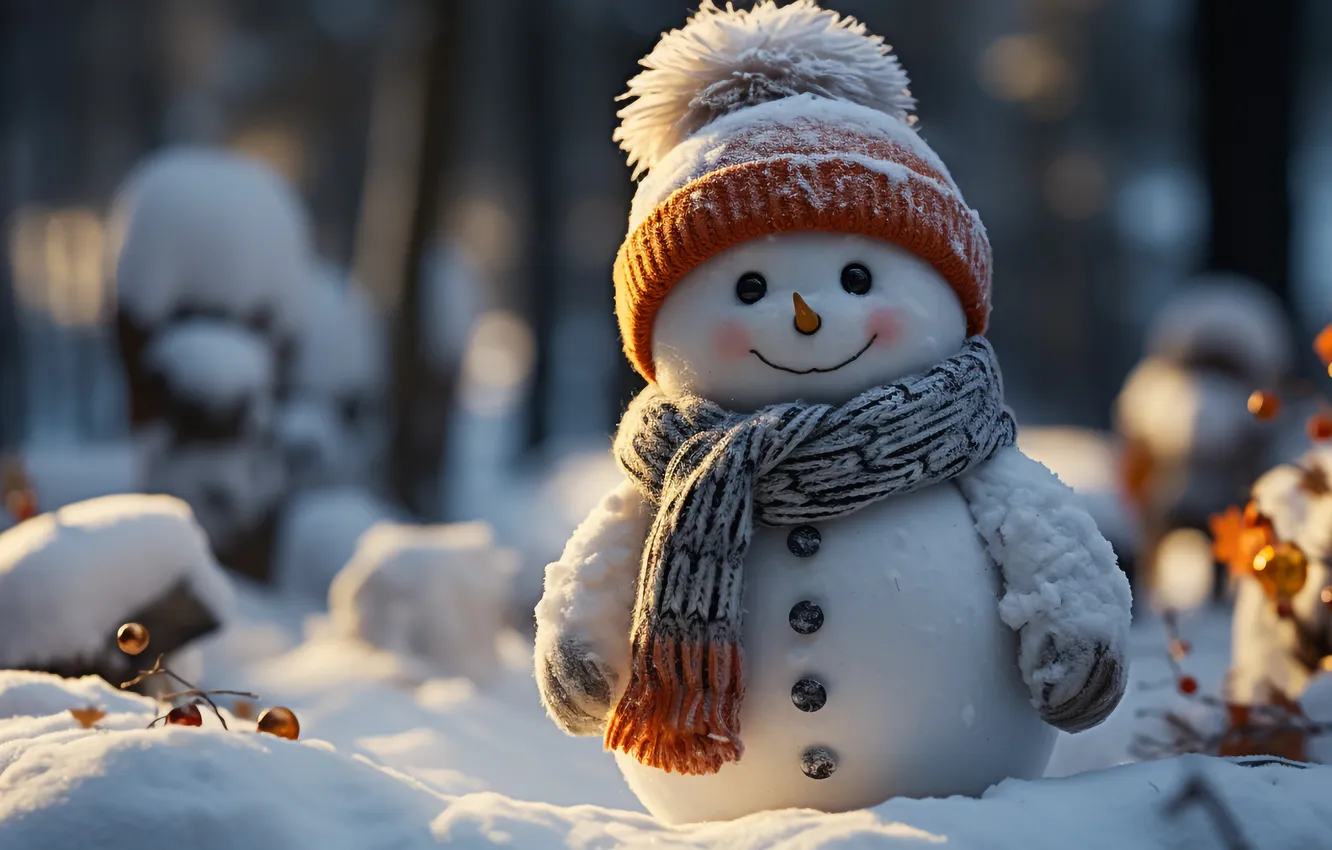 Photo wallpaper winter, snow, new year, Christmas, snowman, Christmas, winter, snow