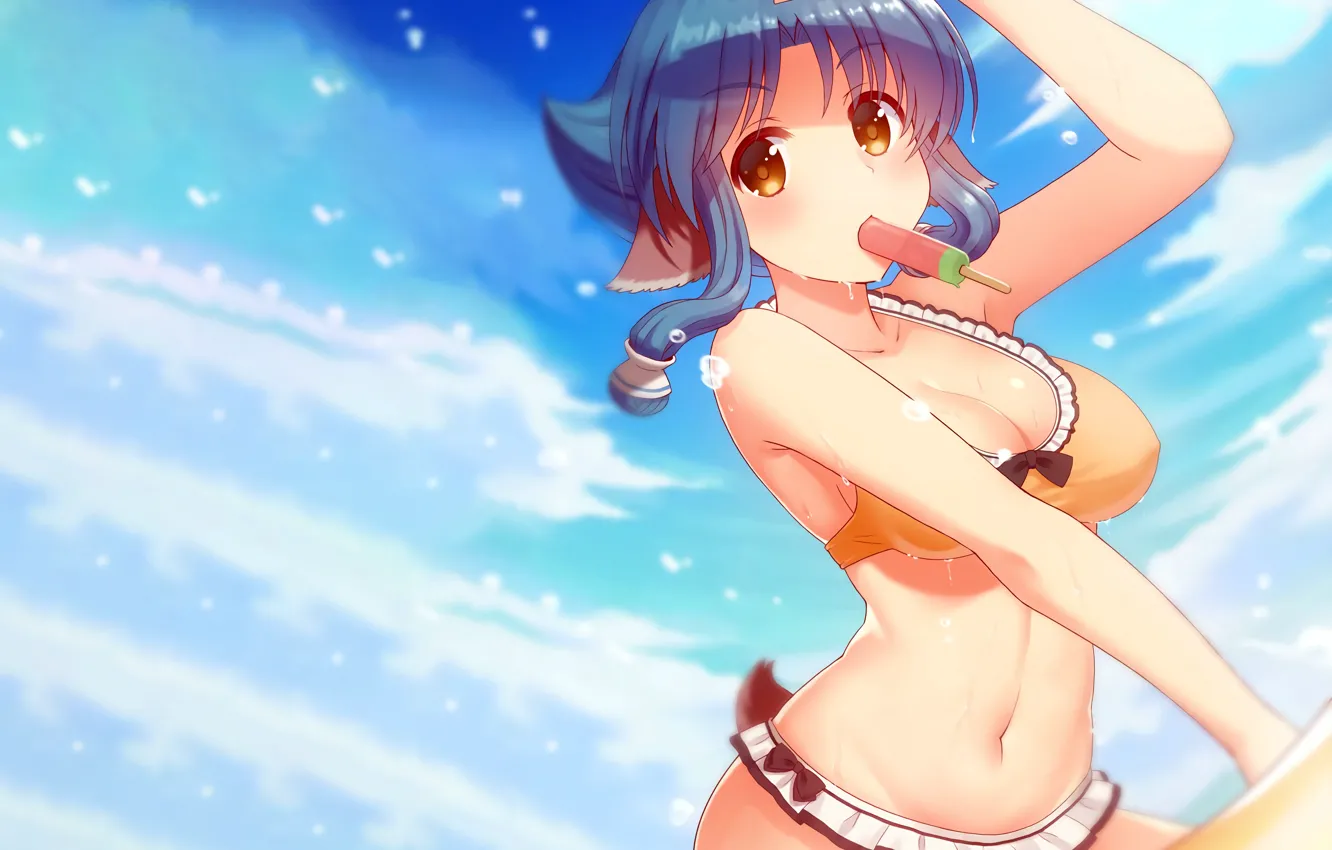 Photo wallpaper girl, sexy, cleavage, boobs, anime, beautiful, short hair, pretty