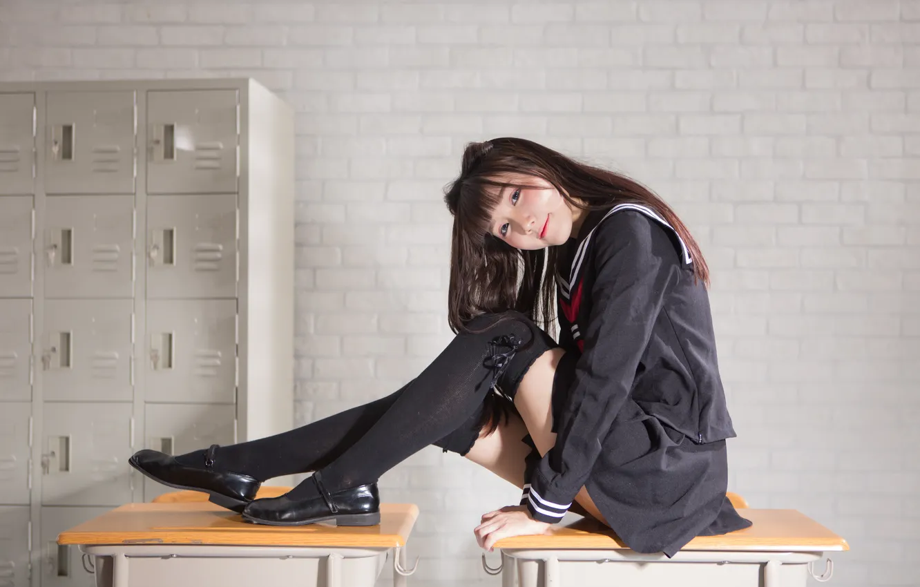 Photo wallpaper girl, schoolgirl, Asian, uniform