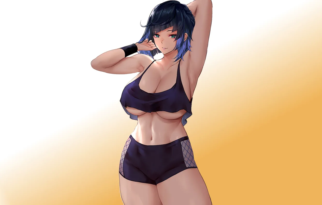 Photo wallpaper girl, sexy, anime, pretty, babe, workout, sweat, tights