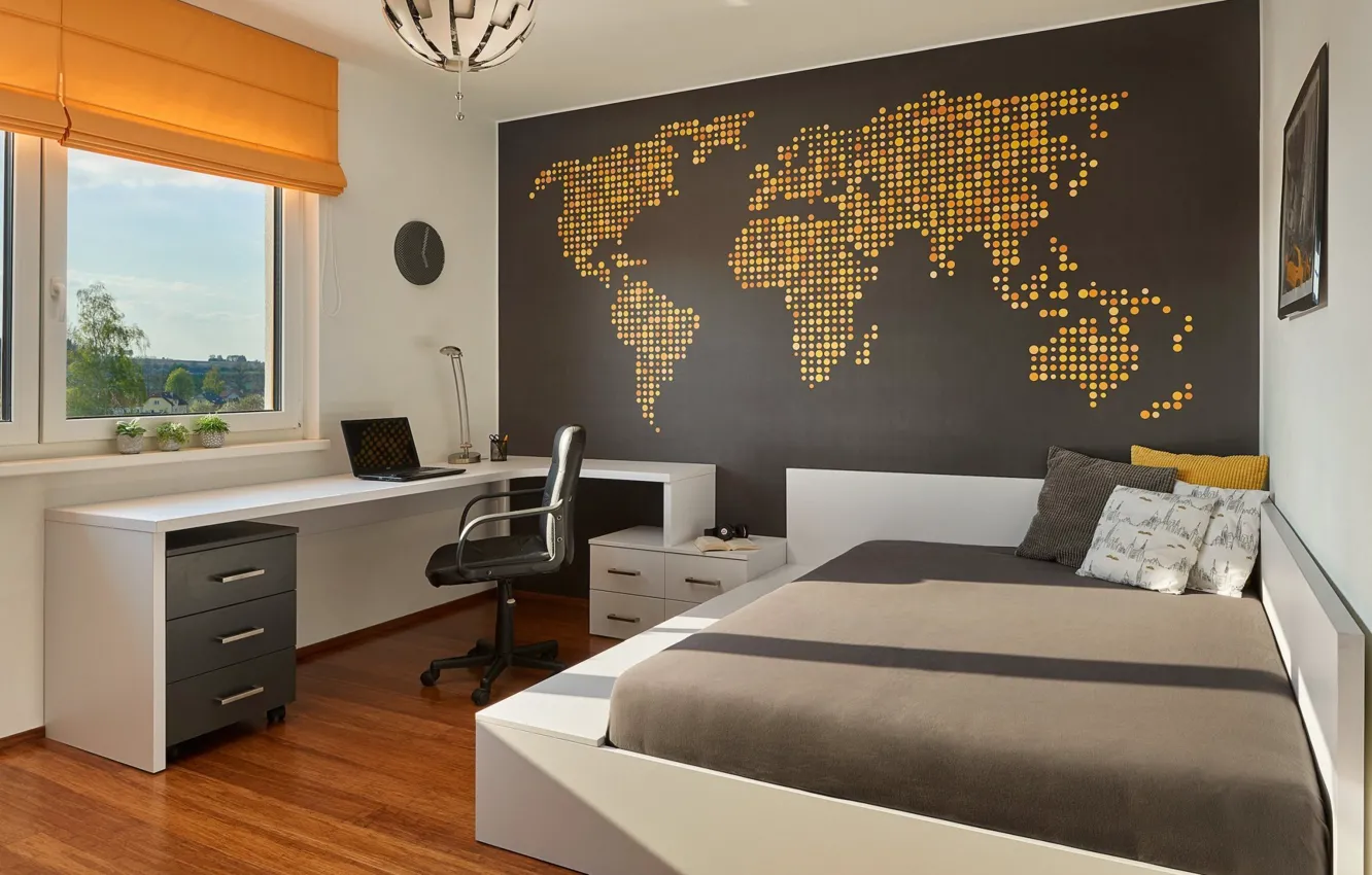 Photo wallpaper design, style, interior, bedroom, Desk, the room of the student