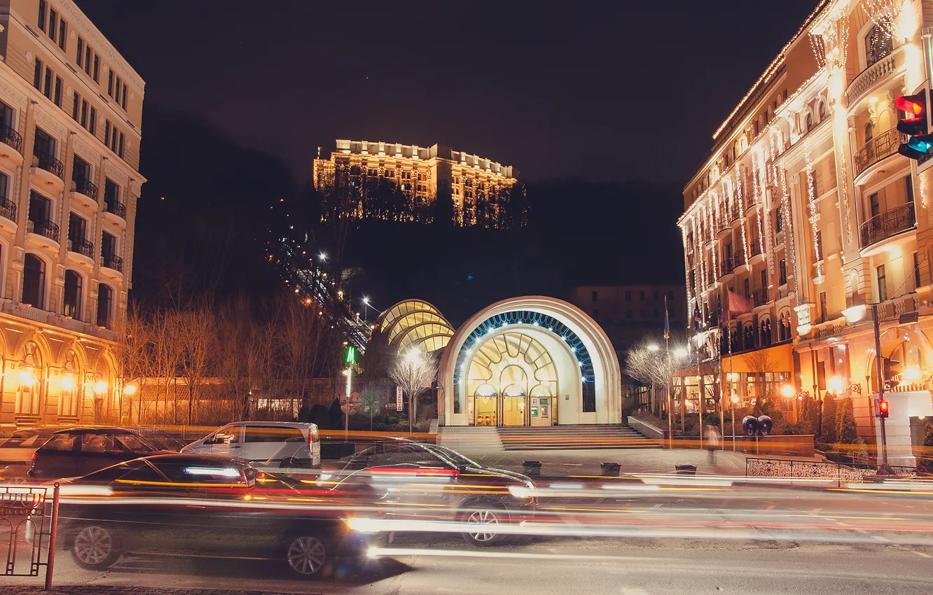Photo wallpaper auto, night, speed, excerpt, area, Kiev, post