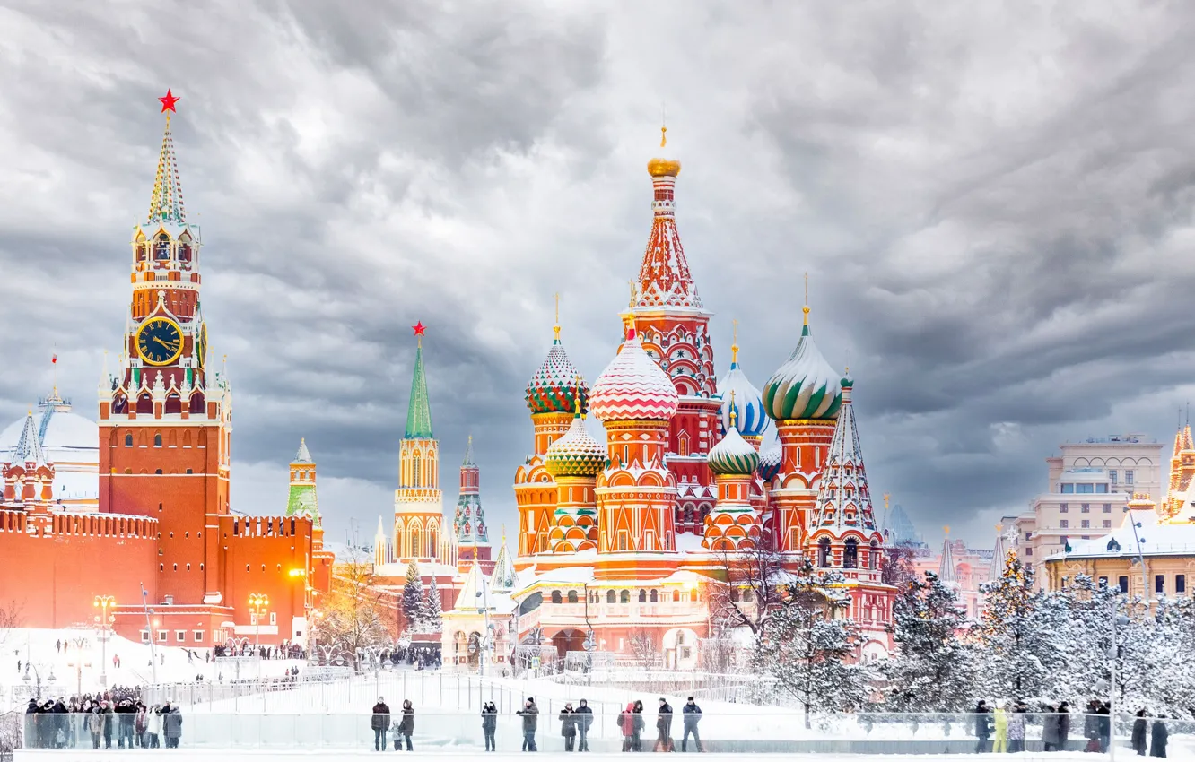 Photo wallpaper winter, area, Moscow, tower, temple, St. Basil's Cathedral, Russia, Red square