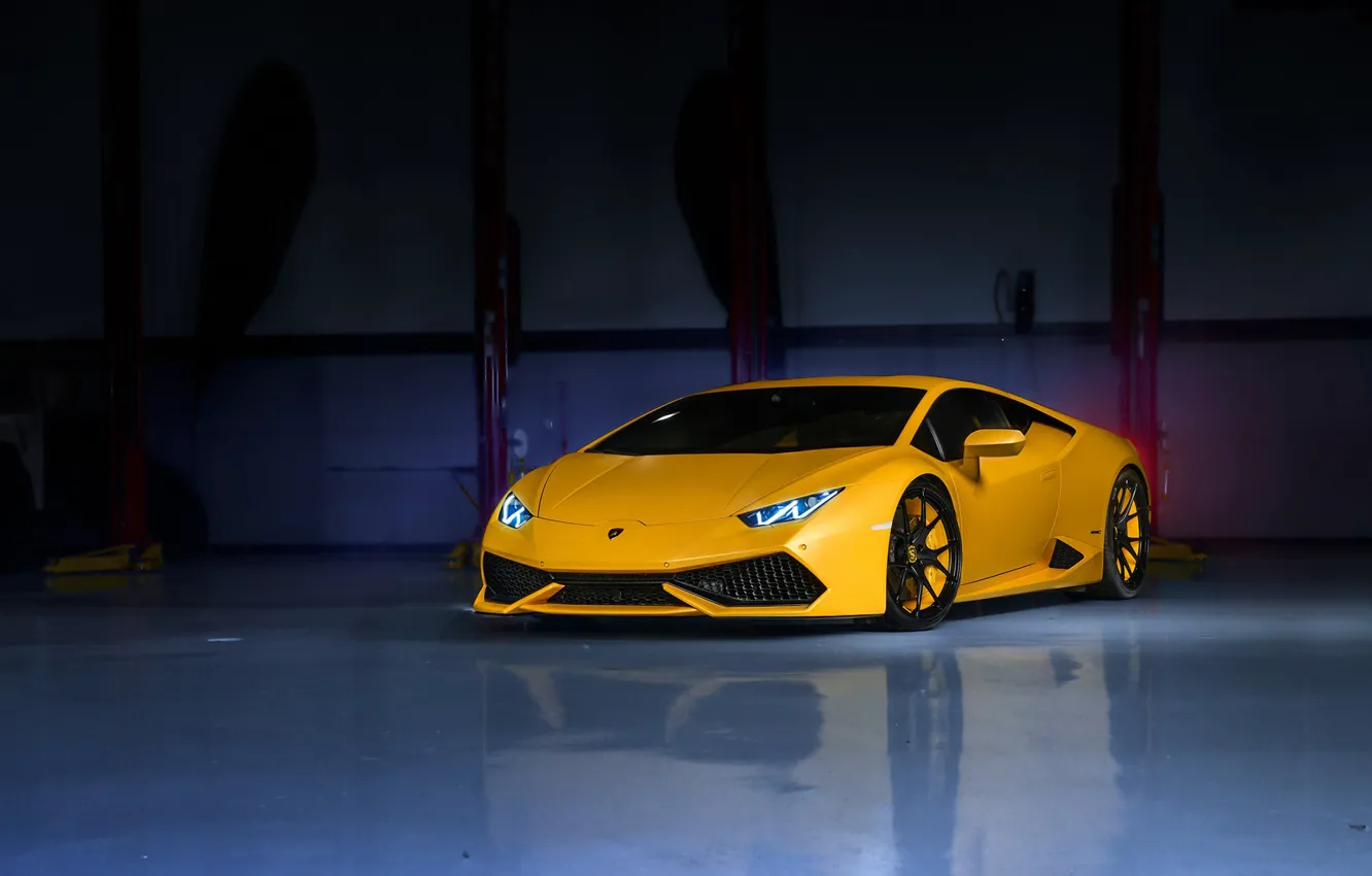 Photo wallpaper Lamborghini, Yellow, Wheels, Strasse, Huracan, LP610