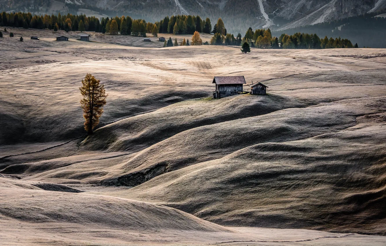 Photo wallpaper Italy, mountains, Morning dew