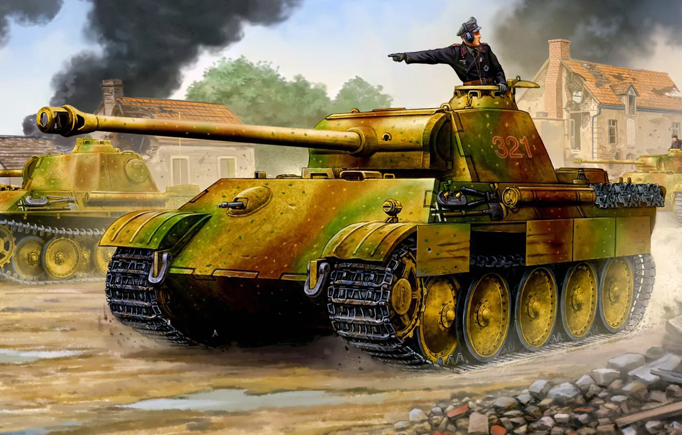 Photo wallpaper figure, art, Panther, MAN, PzKpfw V, Panzerkampfwagen V Panther, flames of war, German medium tank …