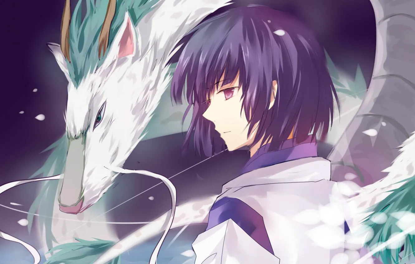 Photo wallpaper mustache, boy, profile, spirited away, spirited away, haku, white dragon, magic water