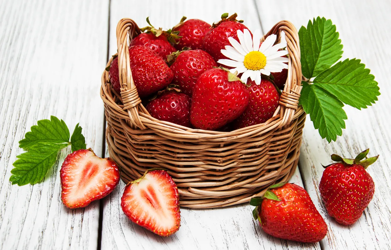 Photo wallpaper berries, table, strawberry, basket, Olena Rudo
