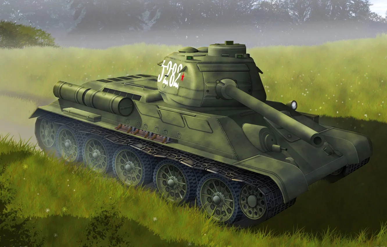 Photo wallpaper technique, tank, the arms of the USSR, T-34-85