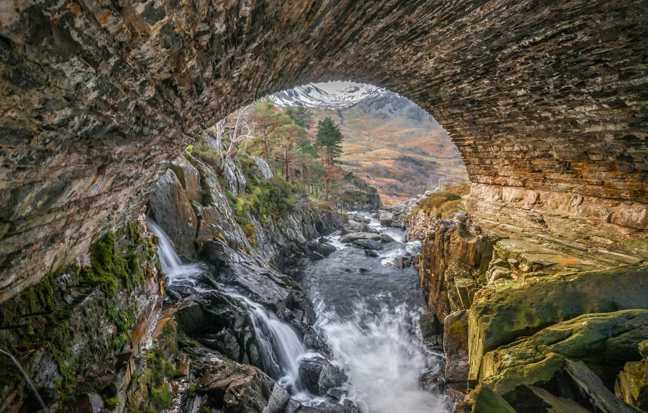 Photo wallpaper bridge, river, stones, stream, arch, Wales