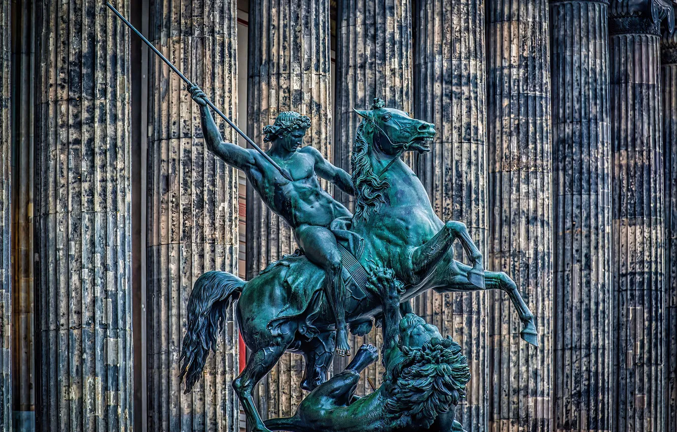 Photo wallpaper weapons, horse, people, Leo, sculpture, architecture