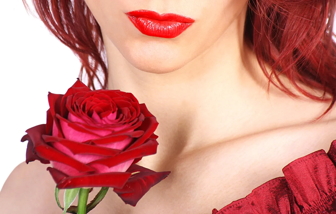 Photo wallpaper flower, face, rose, lipstick, lips