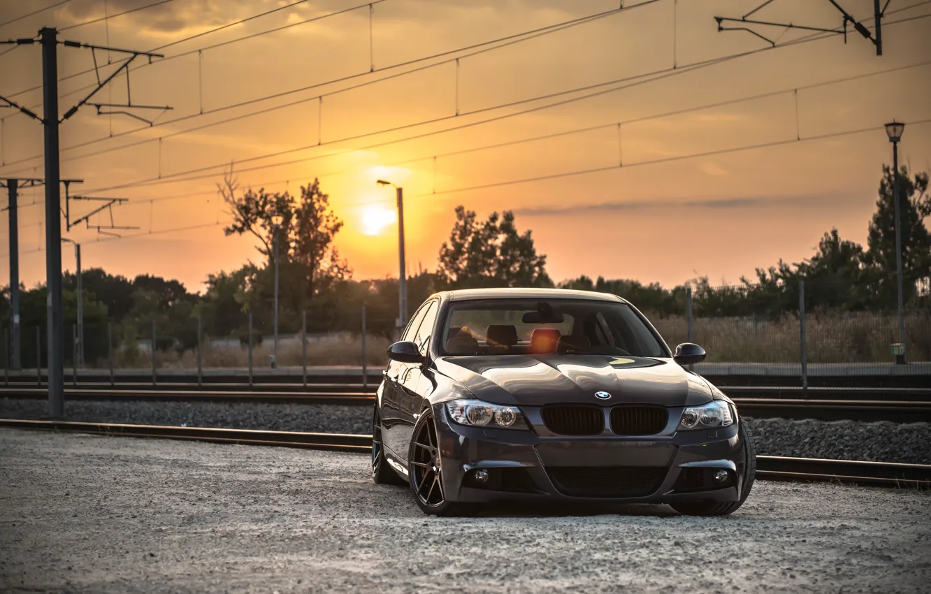 Photo wallpaper Sunset, BMW, Tuning, BMW, Railroad, Drives, E90, Deep Concave