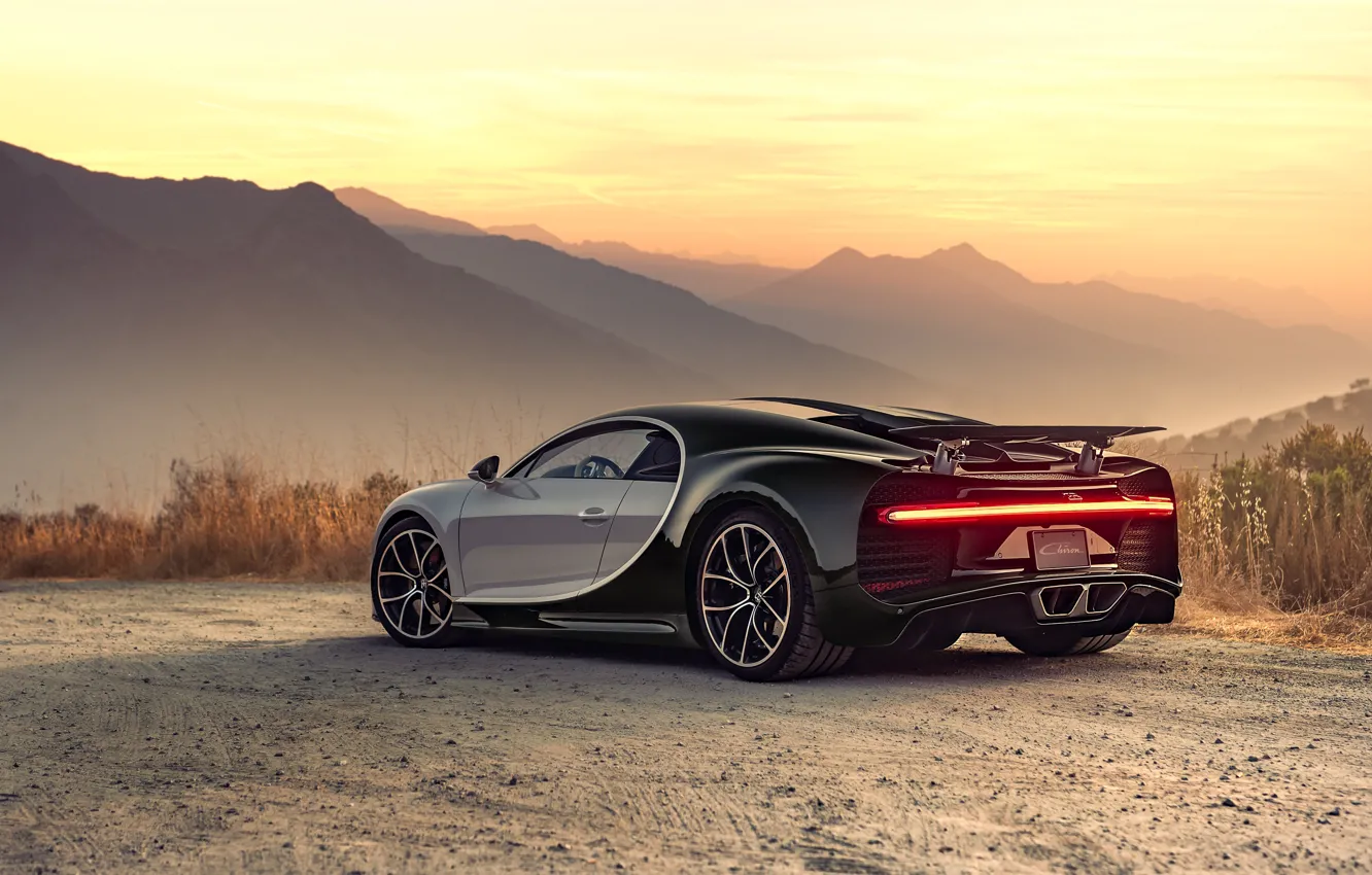 Photo wallpaper sunset, the evening, Bugatti, supercar, 2018, hypercar, Chiron