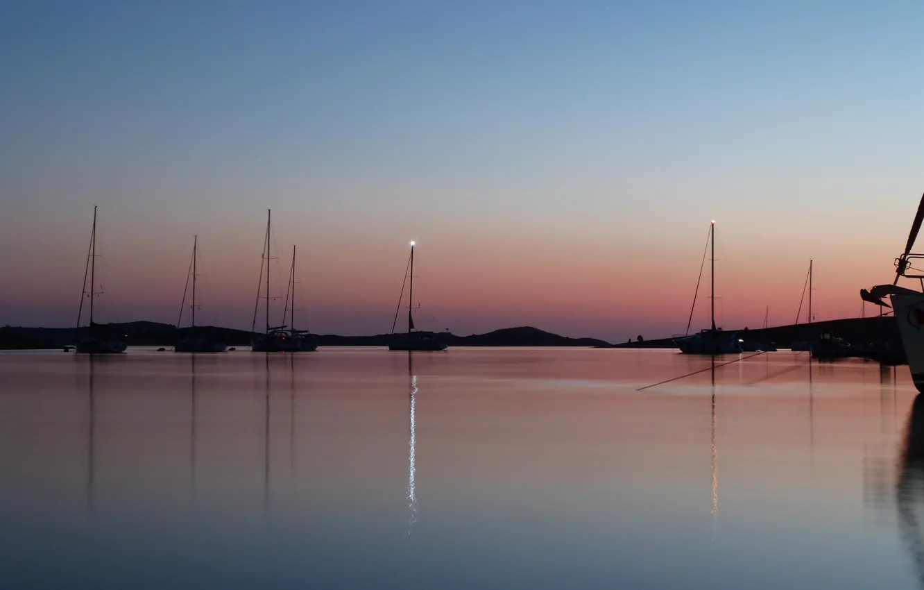 Photo wallpaper evening, yachts, Croatia, Kornati