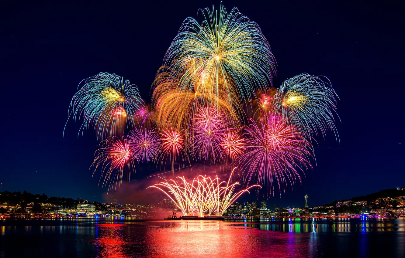 Photo wallpaper night, holiday, salute, Canada, fireworks, Seattle, fireworks, Seattle