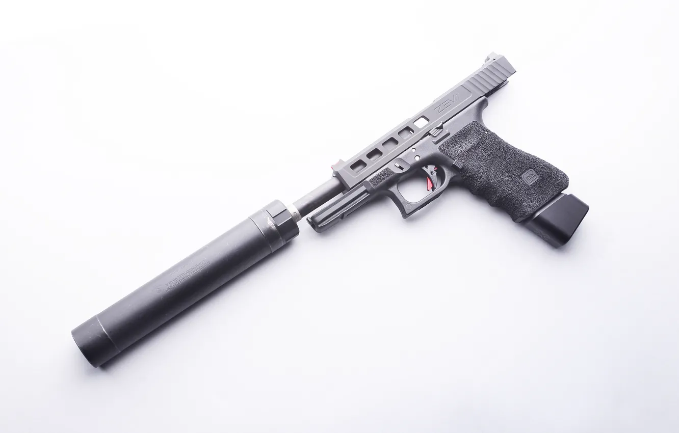 Photo wallpaper gun, weapons, Glock, muffler, self-loading