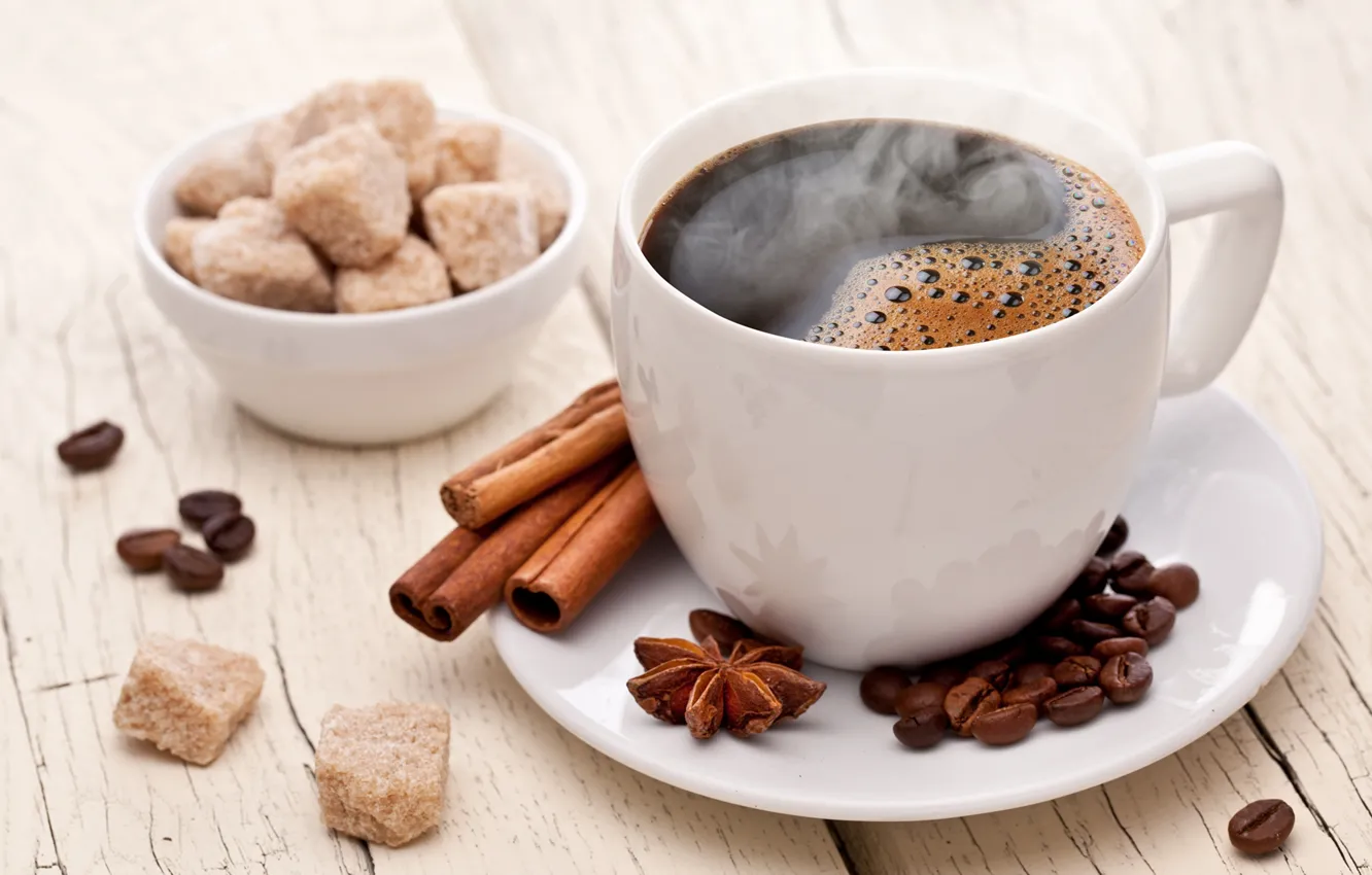 Photo wallpaper coffee, sugar, cinnamon, Anis