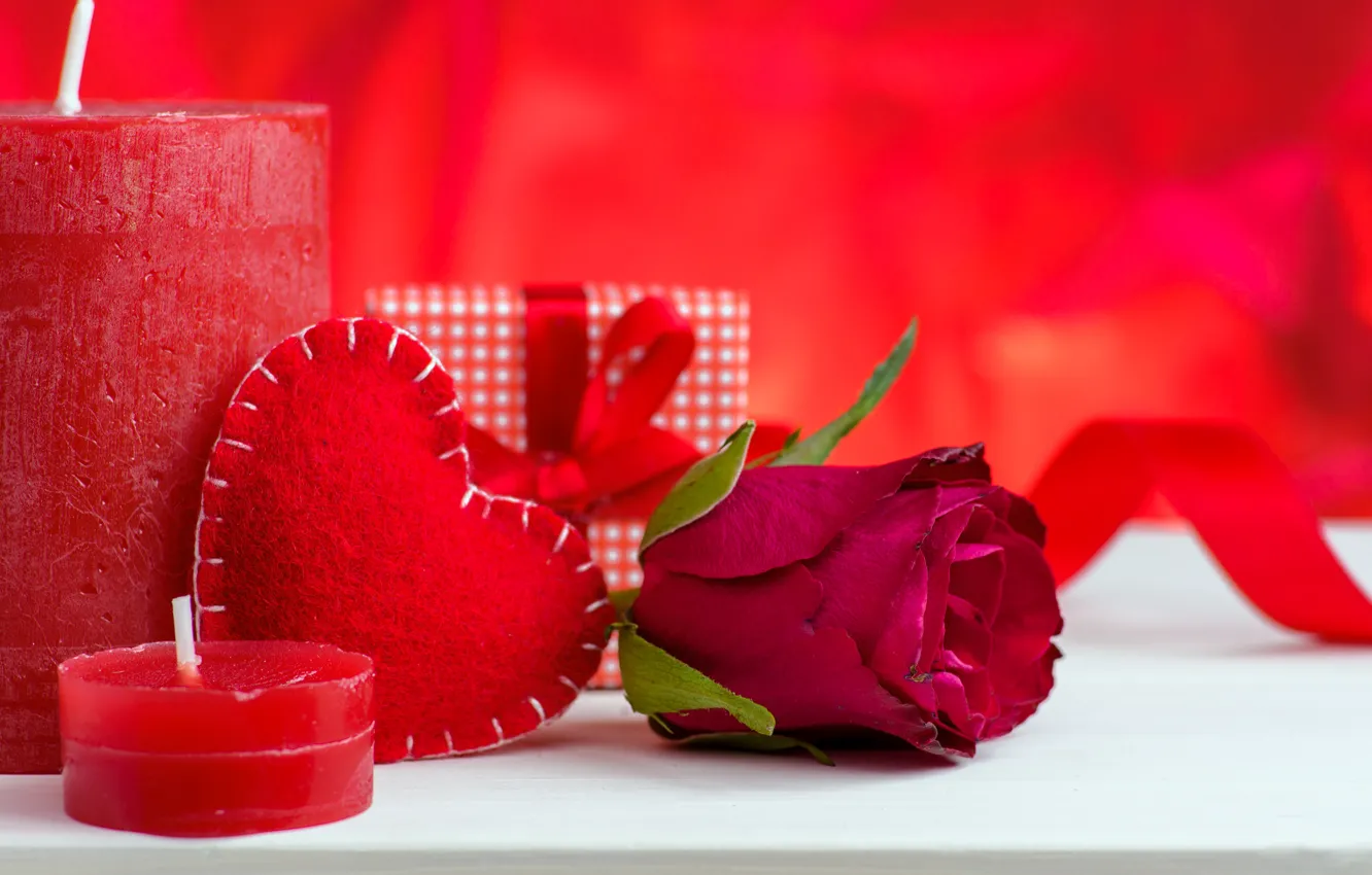 Photo wallpaper love, gift, roses, candles, red, red, love, heart