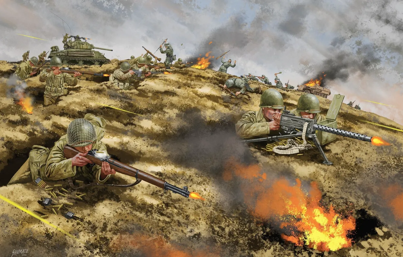 Photo wallpaper Soldiers, Rifle, US Army, The second World war, Machine gun