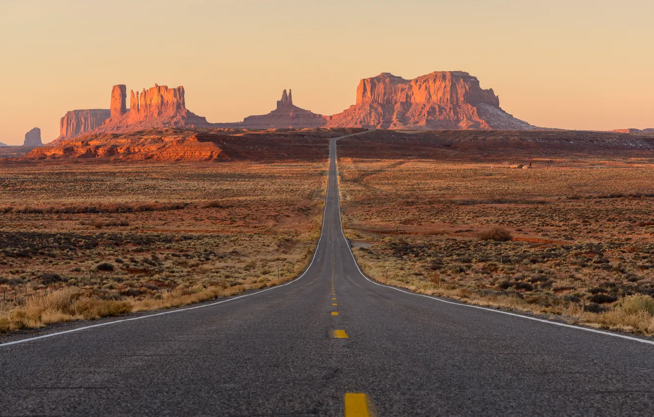 Photo wallpaper road, rocks, desert, USA, Monument Valley, UTAH