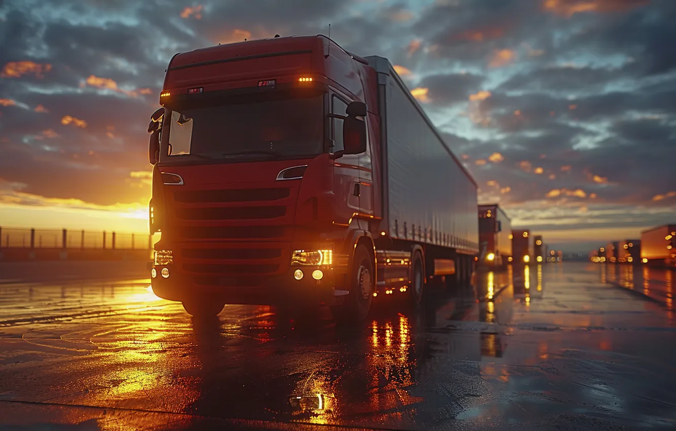 Photo wallpaper truck, dusk, logistics, operations