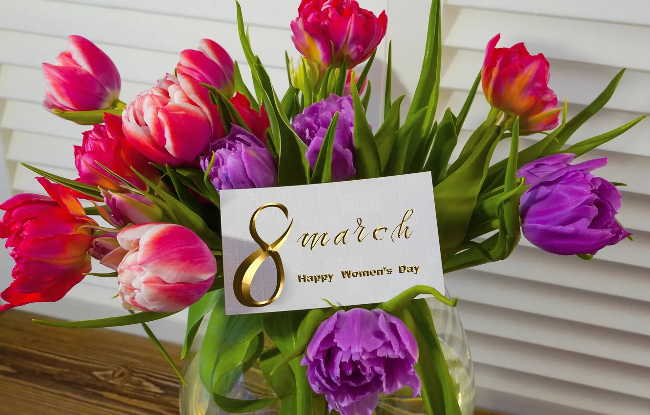 Photo wallpaper flowers, colorful, tulips, March 8, flowers, tulips, spring, Happy