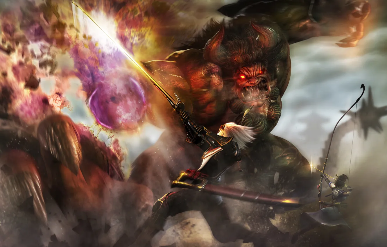 Photo wallpaper girl, attack, sword, shot, the demon, warrior, bow, blow