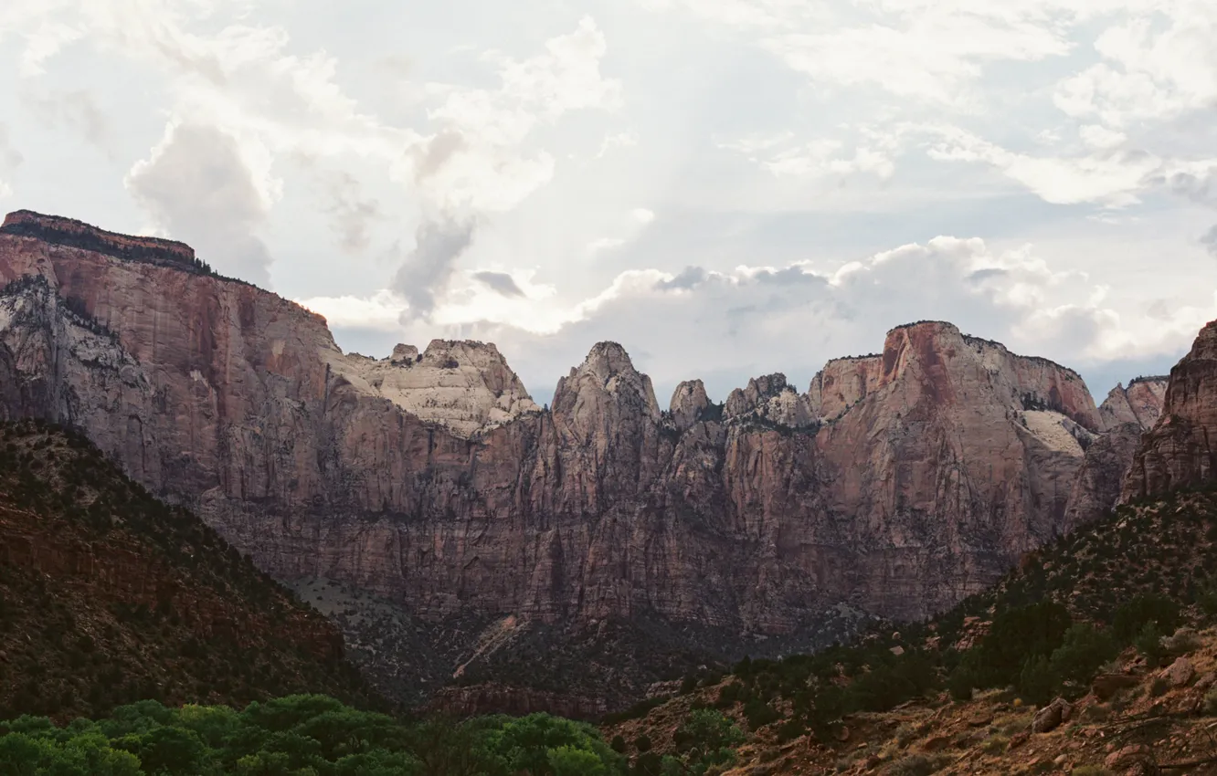 Photo wallpaper the sun, clouds, mountains, Utah, Zion national Park, United States