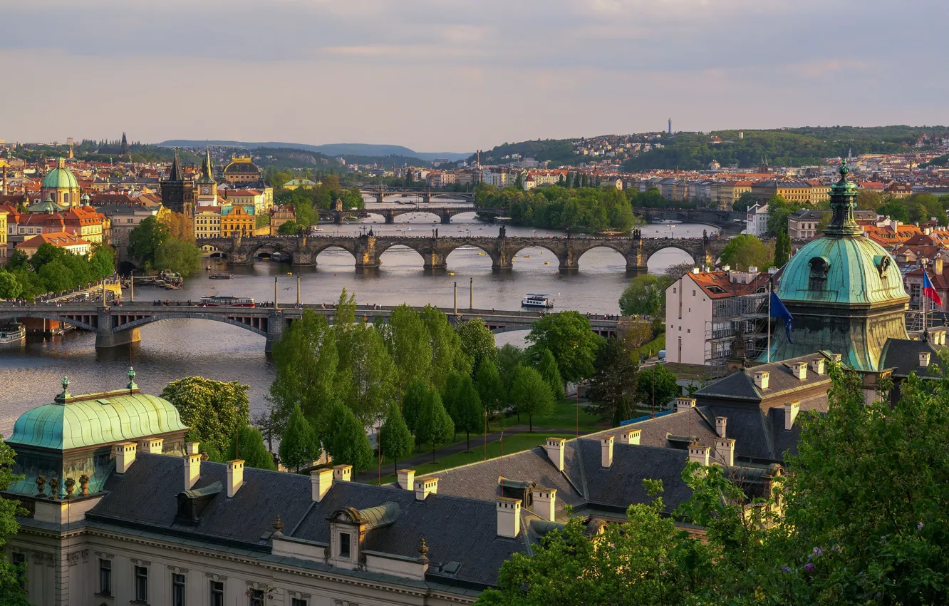 Photo wallpaper river, Prague, Czech Republic, bridges
