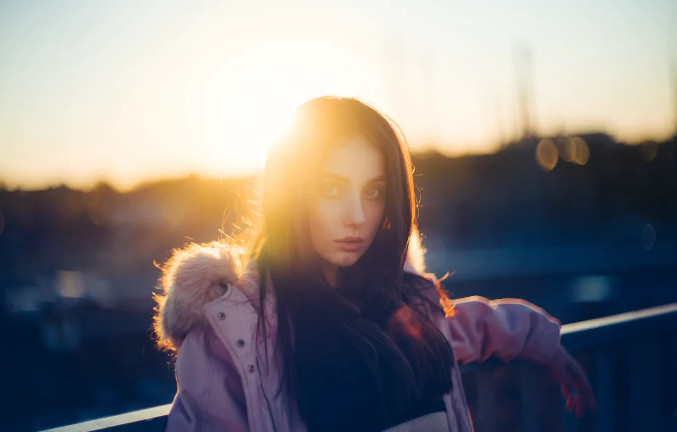 Photo wallpaper look, girl, sunset, 8K wallpaper