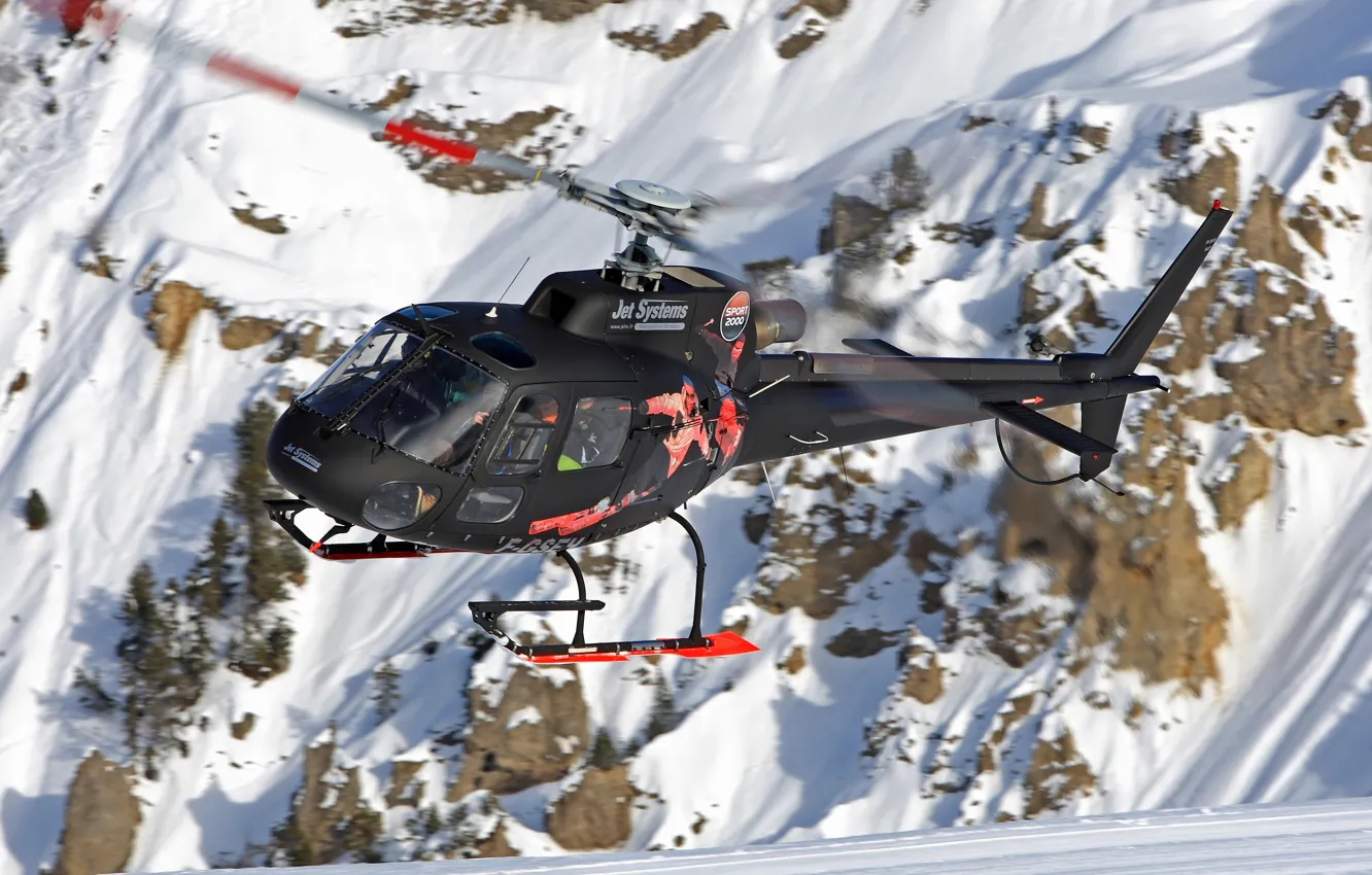 Photo wallpaper snow, mountains, flight, helicopter, multipurpose, Eurocopter, AS350 B3