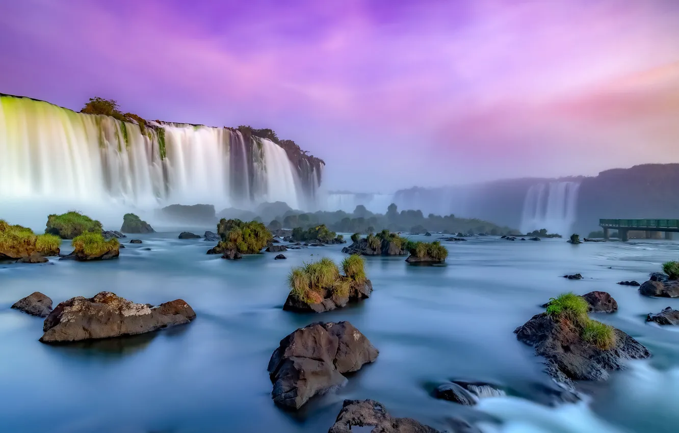 Photo wallpaper river, waterfalls, Brazil, Iguazu Falls, Brazil, bumps, Iguazu Falls, The Iguaçu River