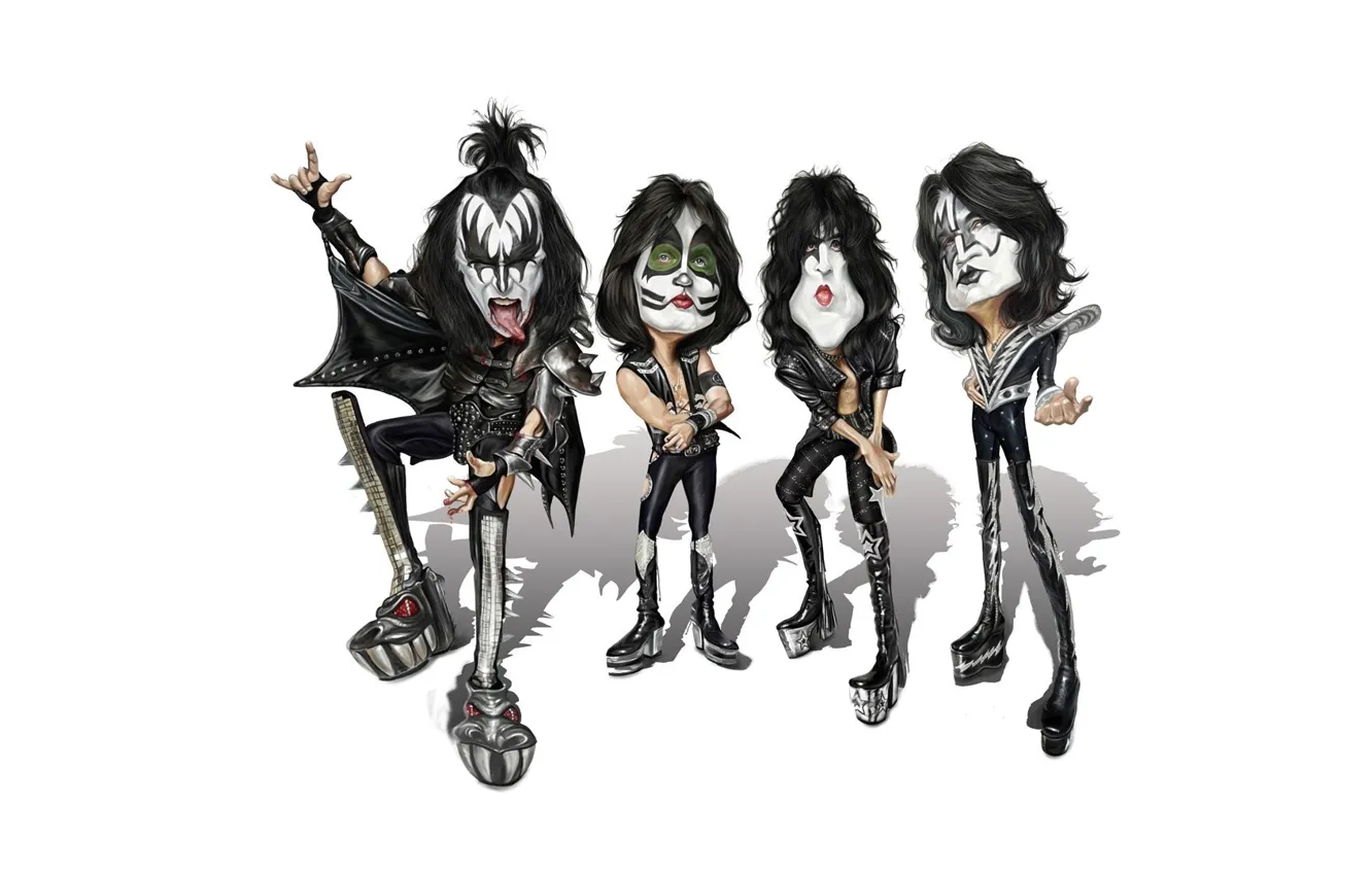 Photo wallpaper background, group, caricature, rock, Kiss, Kiss