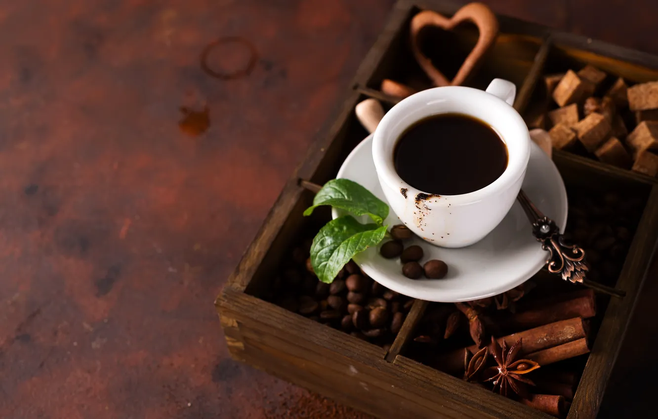 Photo wallpaper box, coffee, cinnamon, Myfoodie